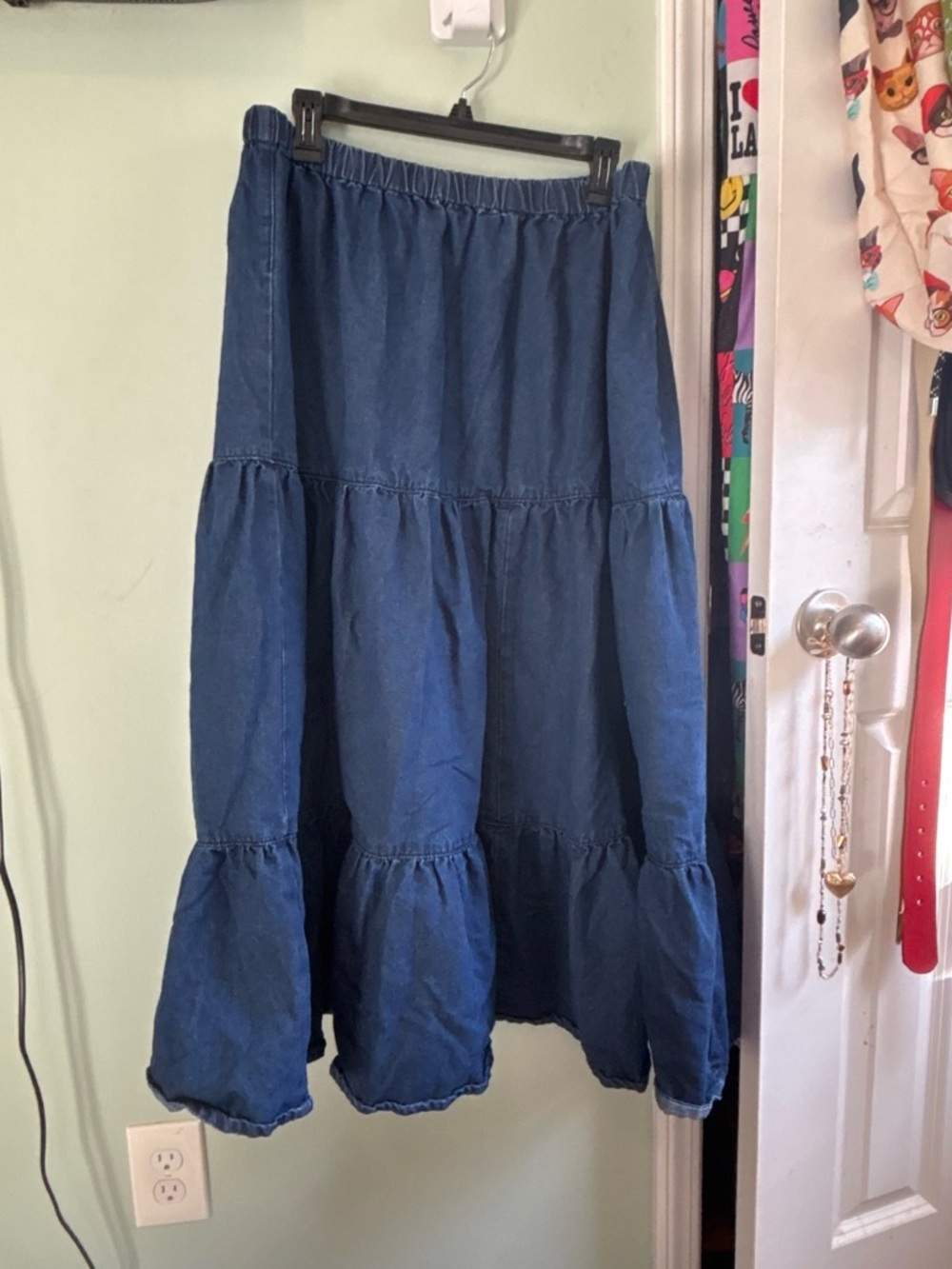 Denim Tiered Maxi Skirt - Blue